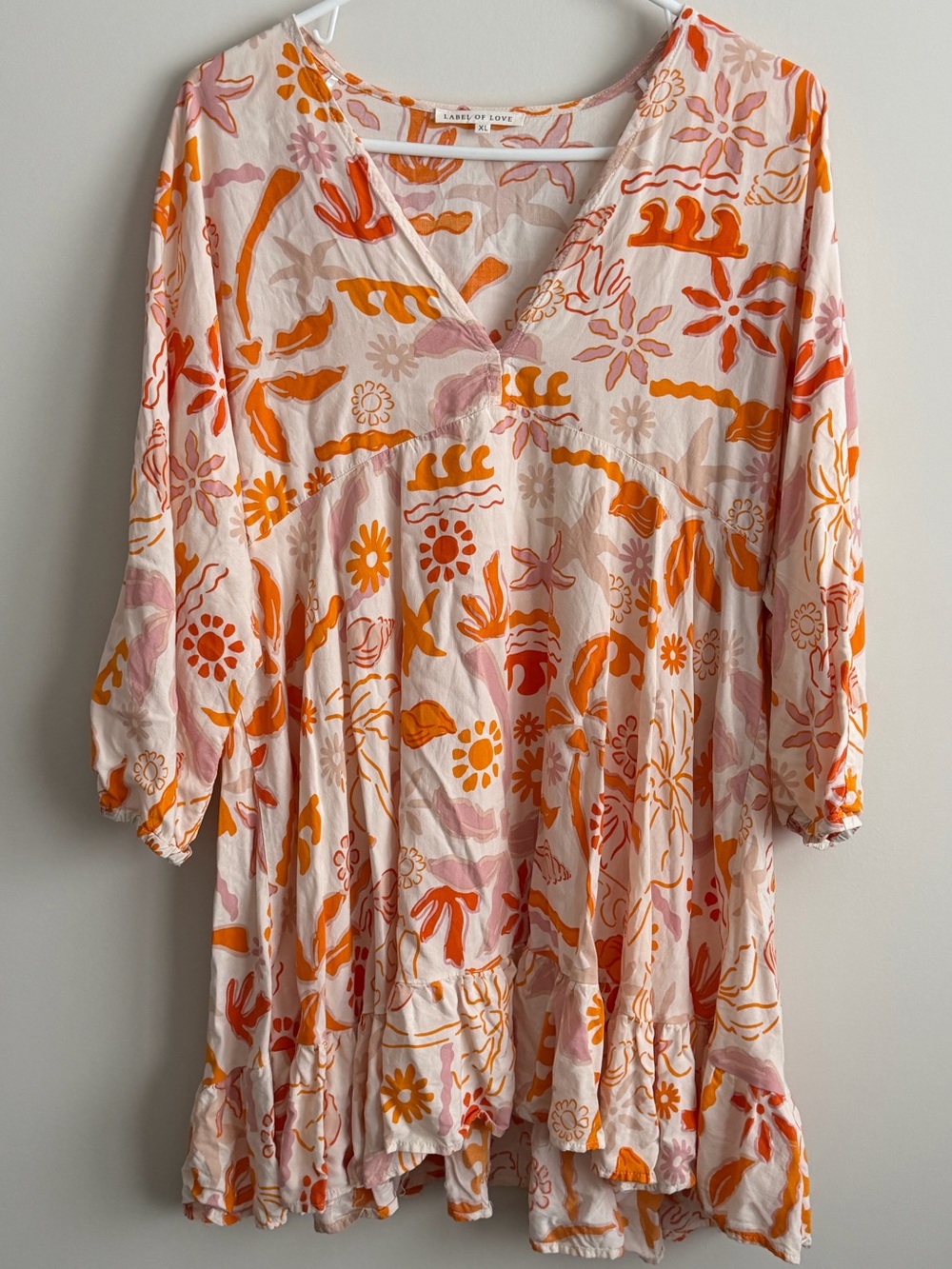 Label of Love Orange Boho Coastal Mini Dress XL Shell Starfish Beachy Summer